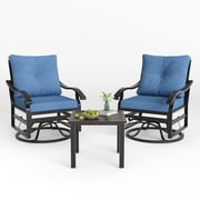 POTEBAN Outdoor Swivel Rocker Chairs, 3 Piece Metal Patio Rocking Chairs with Padded Cushions Patio Bistro Furniture Set with Side Table for Porch Balcony Backyard, Blue
