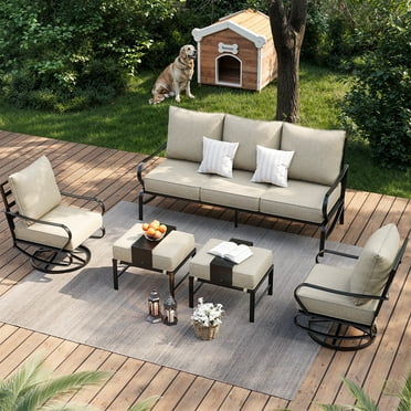 POTEBAN Patio Furniture Metal Outdoor Set 5 Pcs, Outdoor Patio Furniture Set, Modern Furniture Sets with Swivel Chairs for Lawn Deck Poolside,Beige