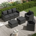 thumbnail image 1 of POTEBAN Patio Furniture Set, 5 Pieces Outdoor Sectional Sofa Set, All-Weather Wicker Rattan High Back Outdoor Conversation Set with Ottoman for Poolside, Backyard, Black Wicker Back Cushions, 1 of 9