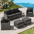 thumbnail image 1 of POTEBAN Patio Furniture Set, 5 Pieces Outdoor Sectional Sofa Set, All-Weather Wicker Rattan High Back Outdoor Conversation Set with Ottoman for Poolside, Backyard, Black Wicker Back Cushions, 1 of 9