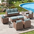 thumbnail image 1 of POTEBAN Patio Furniture Set with Swivel Chair, 8 Pieces Outdoor Sectional Conversation Sets, All-Weather Wicker Rattan Sofa Ottoman with 4" Thick Cushion for Backyard, Light Blue, 1 of 8