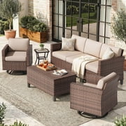 POTEBAN Patio Set, 7 Pieces Outdoor Furniture Sets with Rocking Swivel Chairs, Wicker Rattan, Waterproof Covers for Backyard