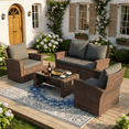 thumbnail image 1 of POTEBAN Patio Wicker Furniture Set, 4-Piece Wicker Outdoor Conversation Set with Coffee Table, Brown Rattan Sofa Set for Balcon, Backyard, Grey, 1 of 7