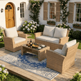 thumbnail image 1 of POTEBAN Patio Wicker Furniture Set, 4-Piece Wicker Outdoor Conversation Set with Coffee Table, Yellow Rattan Sofa Set for Balcon, Backyard, Beige, 1 of 7