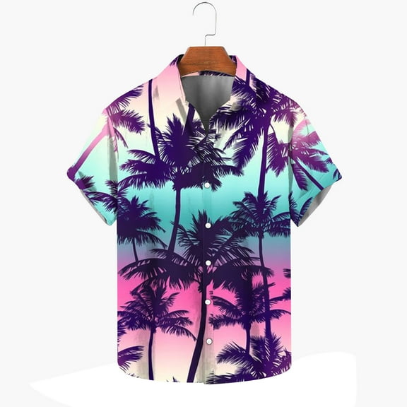 POTETI Beach Shirts for Men Hawaiian Casual Short Sleeve Tropical Button Down Shirt Tops
