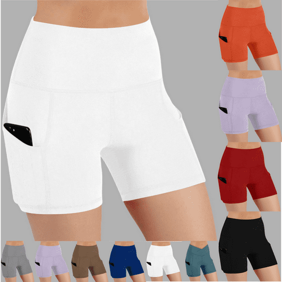 POTETI Biker Shorts for Women with Pockets Athletic Workout High Waisted Shorts Slim Gym Compression Tummy Control Running Yoga Leggings for Women