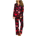 thumbnail image 1 of POTETI Button Down Pajamas for Women Valentine's Day Long Sleeve Notch Collar Heart Pajama Set Lounge Sleepwear Outfits, 1 of 1