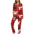 thumbnail image 1 of POTETI Button Down Pjs for Women Easter Women’s Pajama Sets Notch Collar Bunny Heart Print Pajamas Tops with Pocket and Pants, 1 of 3