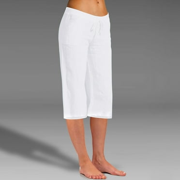 POTETI Capris for Women with Pockets Cotton Linen High Waisted Loose Casual Knee Length Pull on Shorts for Women Plus Size