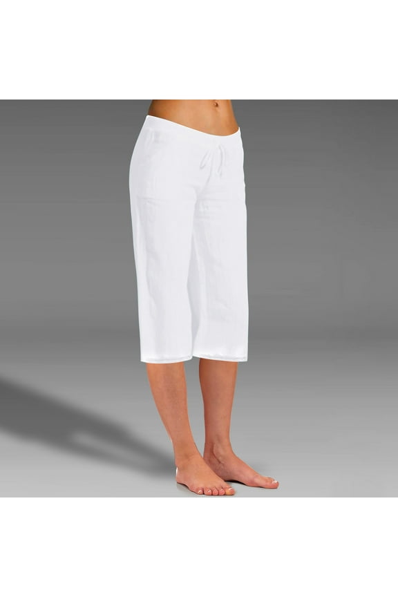 Capris for Women with Pockets Cotton Linen High Waisted Loose Casual Knee Length Pull on Shorts for Women Plus Size
