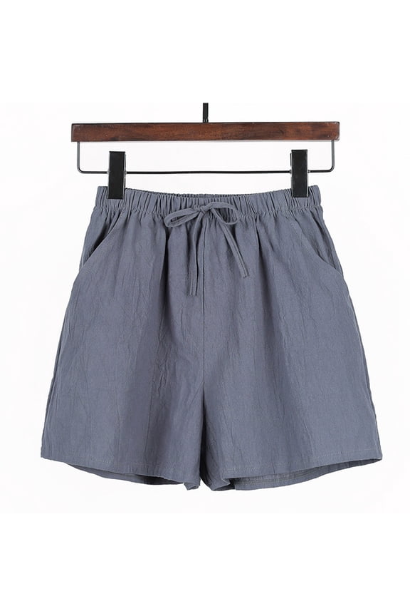 Cargo Shorts for Women Cotton Linen High Waisted Womens Summer Shorts Gray Dolphin Solid Casual Bandage Wide Leg Shorts