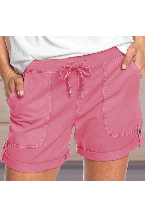 Cargo Shorts for Women High Waisted Wide Leg Shorts for Women Pink Drawstring with Pockets Solid Casual Shorts