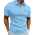thumbnail image 1 of POTETI Casual Mens Polo Shirt Short Sleeve Collared Shirts Patchwork Pockets Quarter Zip Solid Tops, 1 of 5