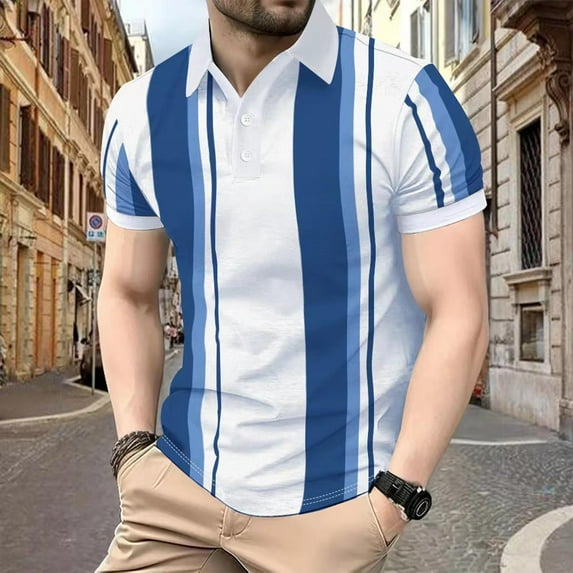 POTETI Casual Polo Shirts for Men Big And Tall Short Sleeve Collared Shirts Color Block Tops
