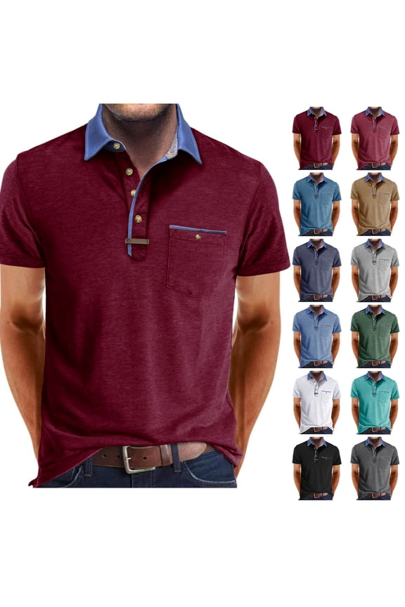 Casual Polo Shirts for Men Big And Tall Short Sleeve Collared Shirts Cotton Pockets Tops