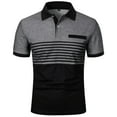 thumbnail image 1 of POTETI Casual Polo Shirts for Men Big And Tall Short Sleeve Collared Shirts Striped Patchwork Tops, 1 of 6