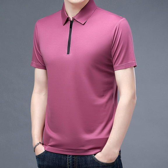 POTETI Casual Polo Shirts for Men Collared Short Sleeve Shirts Quarter Zip Solid Loose Summer Tops