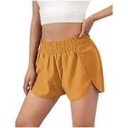 POTETI Casual Running Shorts for Women High Waisted Comfy Shorts for Women Orange Loose Solid Elastic with Pockets Athletic Cotton Blend Shorts