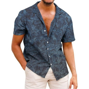 POTETI Clearance Mens Shirts Beach Hawaiian Casual Tropical Short Sleeve Button Down Shirt Tops