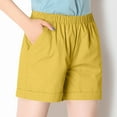 thumbnail image 1 of POTETI Cotton Cargo Shorts for Women High Waisted Plus Size Womens Shorts Yellow Solid with Pockets Running Flat Front Elastic Shorts, 1 of 4