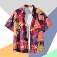 thumbnail image 1 of POTETI Cotton Linen Shirts for Men Short Sleeve Casual High Neck Hawaiian Beach Button Down Shirts, 1 of 3