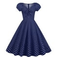 thumbnail image 1 of POTETI Dresses for Women 2023 Casual Navy Maxi Dresses Sleeve Print Short Sleeve V-Neck Bandage Retro Mini Dress Womens Sundresses, 1 of 8