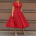 thumbnail image 1 of POTETI Dresses for Women Red Midi Dresses for Women Summer Crew Neck Solid Color Wrinkle Dress Womens Long Sundresses, 1 of 6