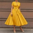 thumbnail image 1 of POTETI Dresses for Women Yellow Maxi Dress for Women Summer Crew Neck Solid Color Wrinkle Dress Sundresses with Pockets, 1 of 6