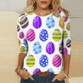 thumbnail image 1 of POTETI Easter Clearance,Womens Happy Easter Summer 3/4 Sleeve Crew Neck Tee Shirts for Women, 1 of 4