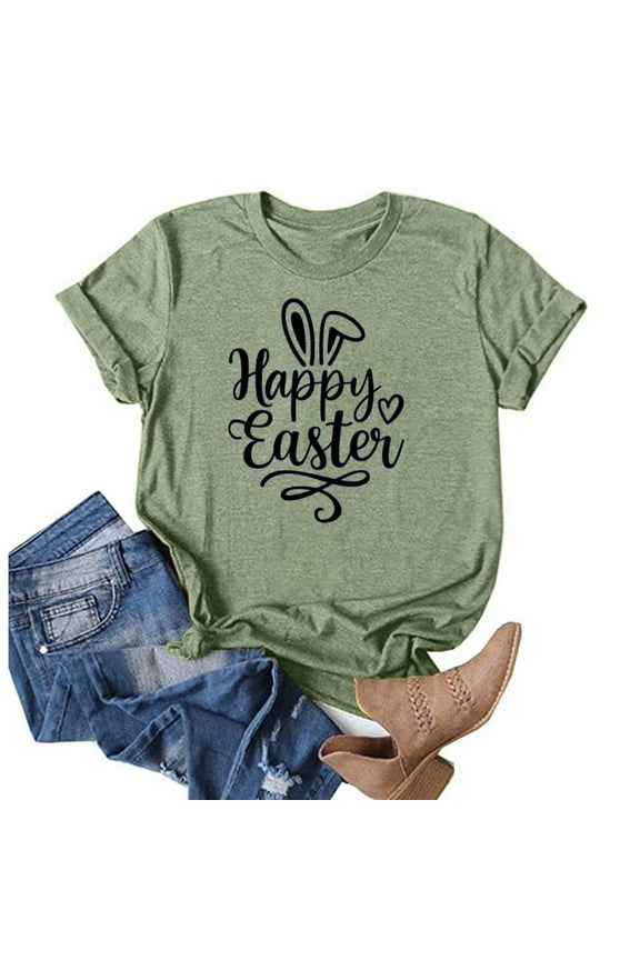 Easter Clothes Bunny Easter Print T Shirts for Women Summer Crew Neck Short Sleeve Tops