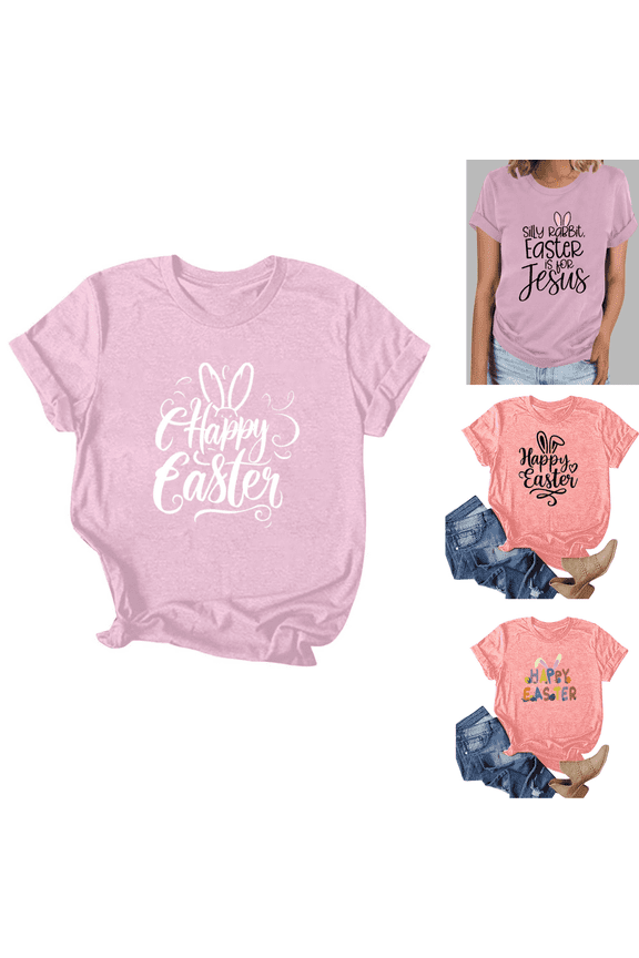 Easter Clothes Bunny Easter Print T Shirts for Women Summer Crew Neck Short Sleeve Tops