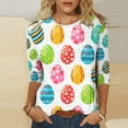 thumbnail image 1 of POTETI Easter Tops Women,Womens Happy Easter Day Summer 3/4 Sleeve Crew Neck Shirts for Women, 1 of 4