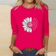 thumbnail image 1 of POTETI Fall Womens T Shirts Clearance 3/4 Sleeve Womens Graphic Tees Daisy Crew Neck Hot Pink Casual T Shirts for Women Clearance Under $5, 1 of 3