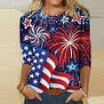 thumbnail image 1 of POTETI Fourth of July Women Independence Day Holiday 3/4 Sleeve Crew Neck American Flag Print T-Shirt Tops, 1 of 4