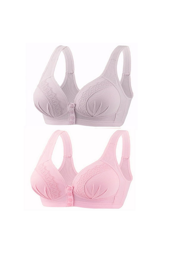 Full Cup Bras for Women Plus Size Pink Wireless Nursing Push-up Pregnancy Unpadded Front Buckle Breathable Bra (2 Pack),L