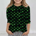 thumbnail image 1 of POTETI Girl St Patricks Day Tee Clover 3/4 Sleeve Crew Neck Shirt Tops, 1 of 5