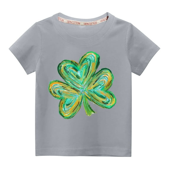 POTETI Girls St Patricks Shirts Clover Cotton Short Sleeve Crew Neck Shirt Tops,3-10 Years