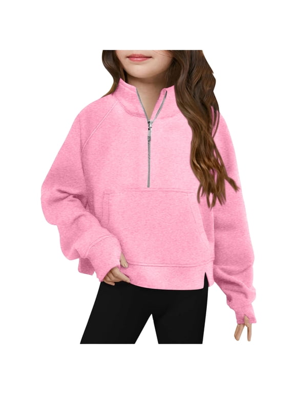 Girls Zip up Sweatshirt Athletic Cute High Neck Fleece Long Sleeve Pullover,7-8 Years