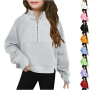 POTETI Girls Zip up Sweatshirt High Neck Long Sleeve Fleece Casual Cute Pullover,5-6 Years