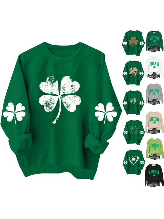 Green Sweatshirts for Women St Patricks Day,Women's Long Sleeve Crew Neck St. Patrick's Day Print Shirt