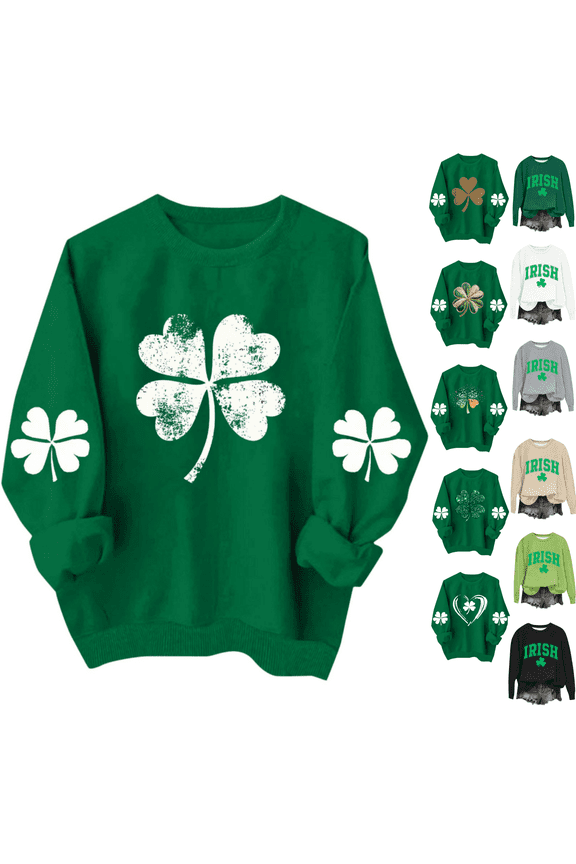 Green Sweatshirts for Women St Patricks Day,Women's Long Sleeve Crew Neck St. Patrick's Day Print Shirt