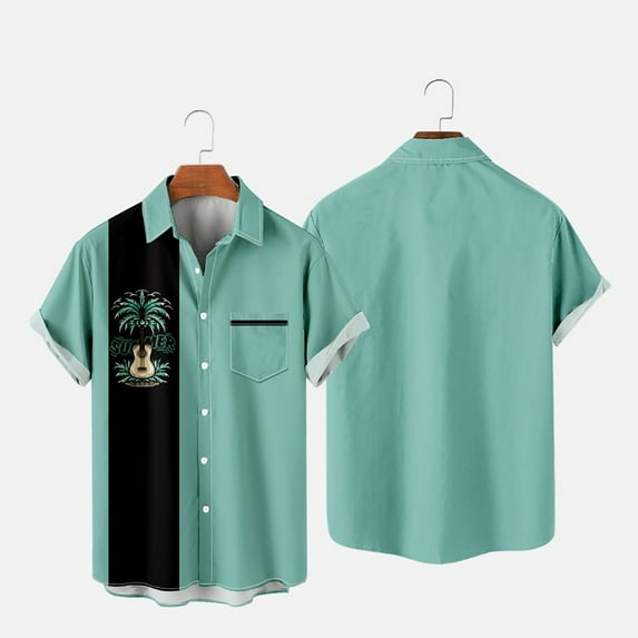 POTETI Hawaii Mens Summer Shirt Beach Casual Short Sleeve Tropical Button Down Shirt Tops