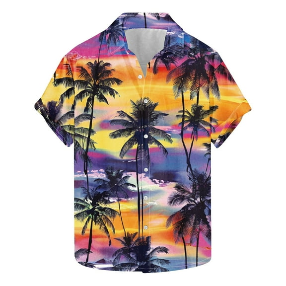 POTETI Hawaii Shirts for Men Summer Short Sleeve Tropical Print Casual Vacation Beach Button up Shirts