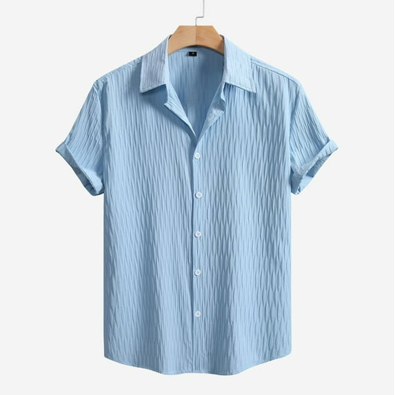 POTETI Hawaii Shirts for Men Summer Short Sleeve Tropical Solid Casual Vacation Beach Button up Shirts