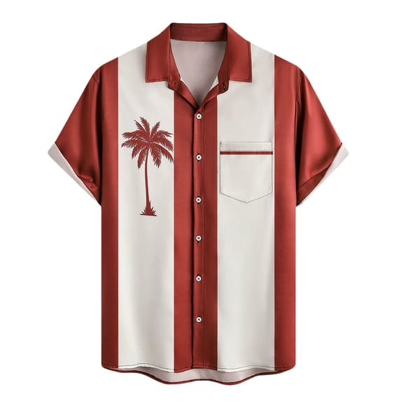 POTETI Hawaiian Button up Shirt Summer Short Sleeve Tropical Print Casual Vacation Beach Button Down Shirts