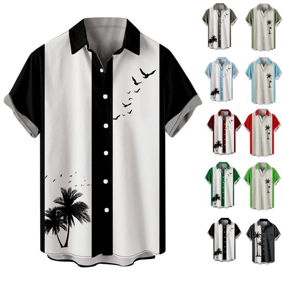 POTETI Hawaiian Men's Shirts Beach Casual Short Sleeve Tropical Button up Shirts Tops