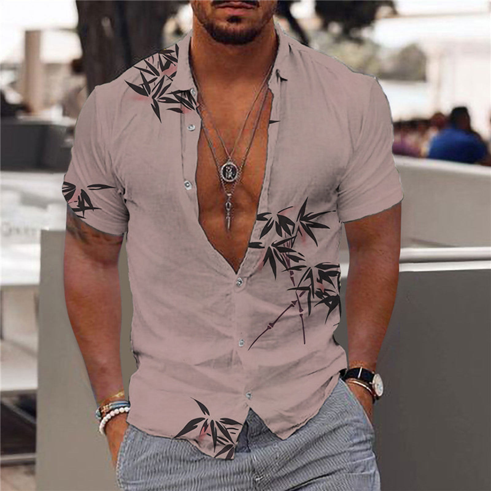 POTETI Hawaiian Mens Summer Shirt Plus Size Beach Tropical Short Sleeve ...