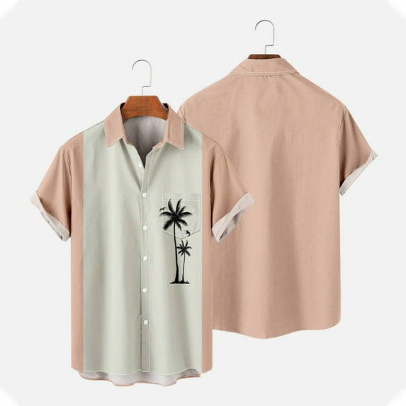 POTETI Hawaiian Shirts for Men Summer Short Sleeve Tropical Print Casual Vacation Beach Button up Shirts