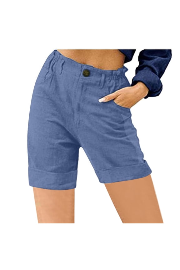 High Waisted Bermuda Shorts for Women Casual Womens Shorts Plus Size Navy Drawstring Zipper Loose with Pockets Solid Shorts