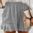 thumbnail image 1 of POTETI High Waisted Cargo Shorts for Women Cotton Women Shorts Gray Casual Solid Elastic Waist with Pockets Ruffles Butterfly Shorts, 1 of 9